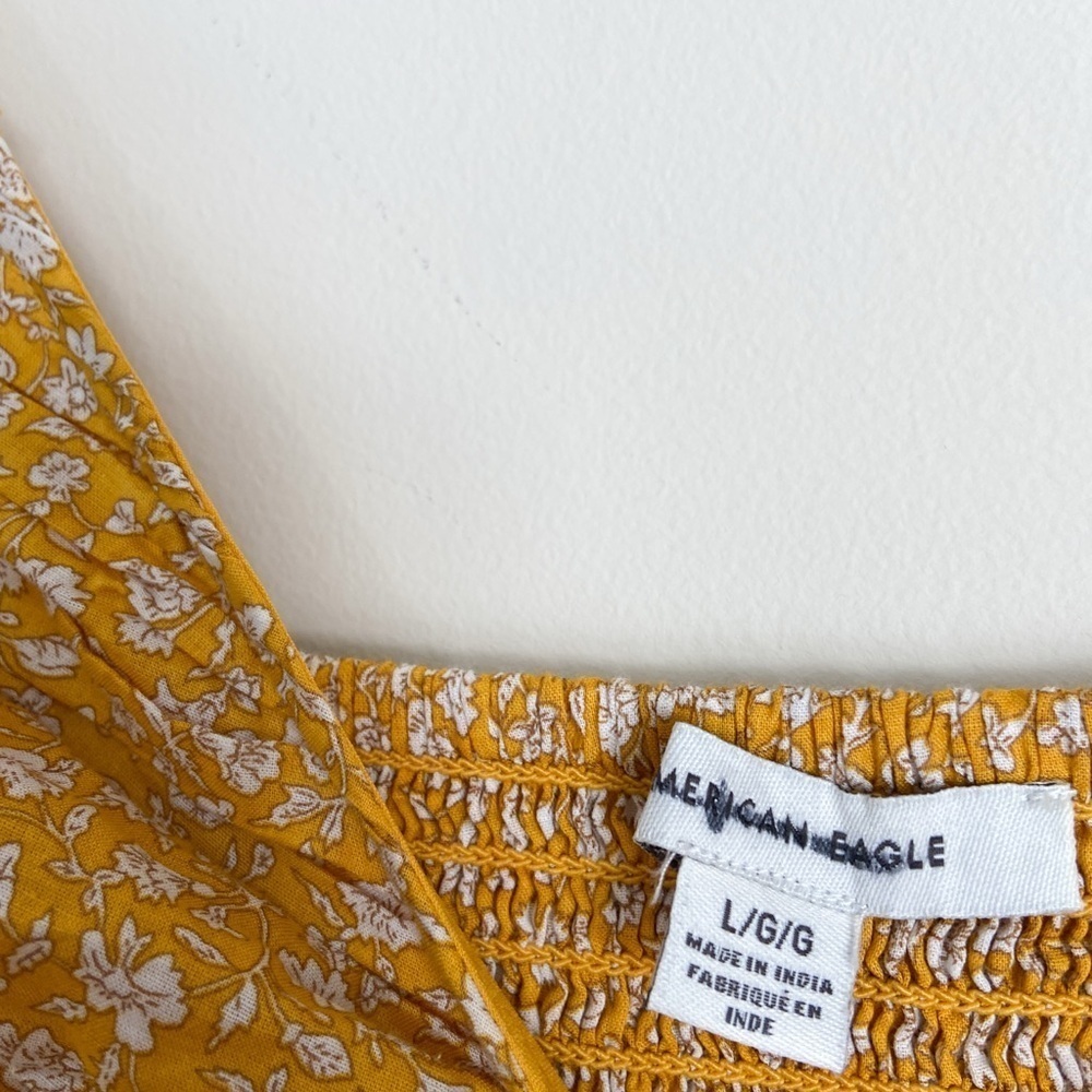 American Eagle Mustard Yellow Floral Ruched Dress - Picture 3 of 7